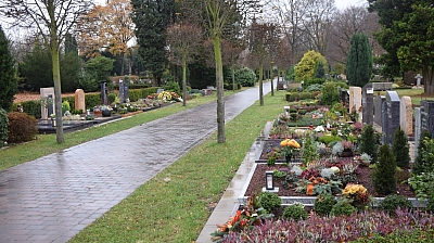 Blick über die Gräber am Neuen Friedhof in Mettingen